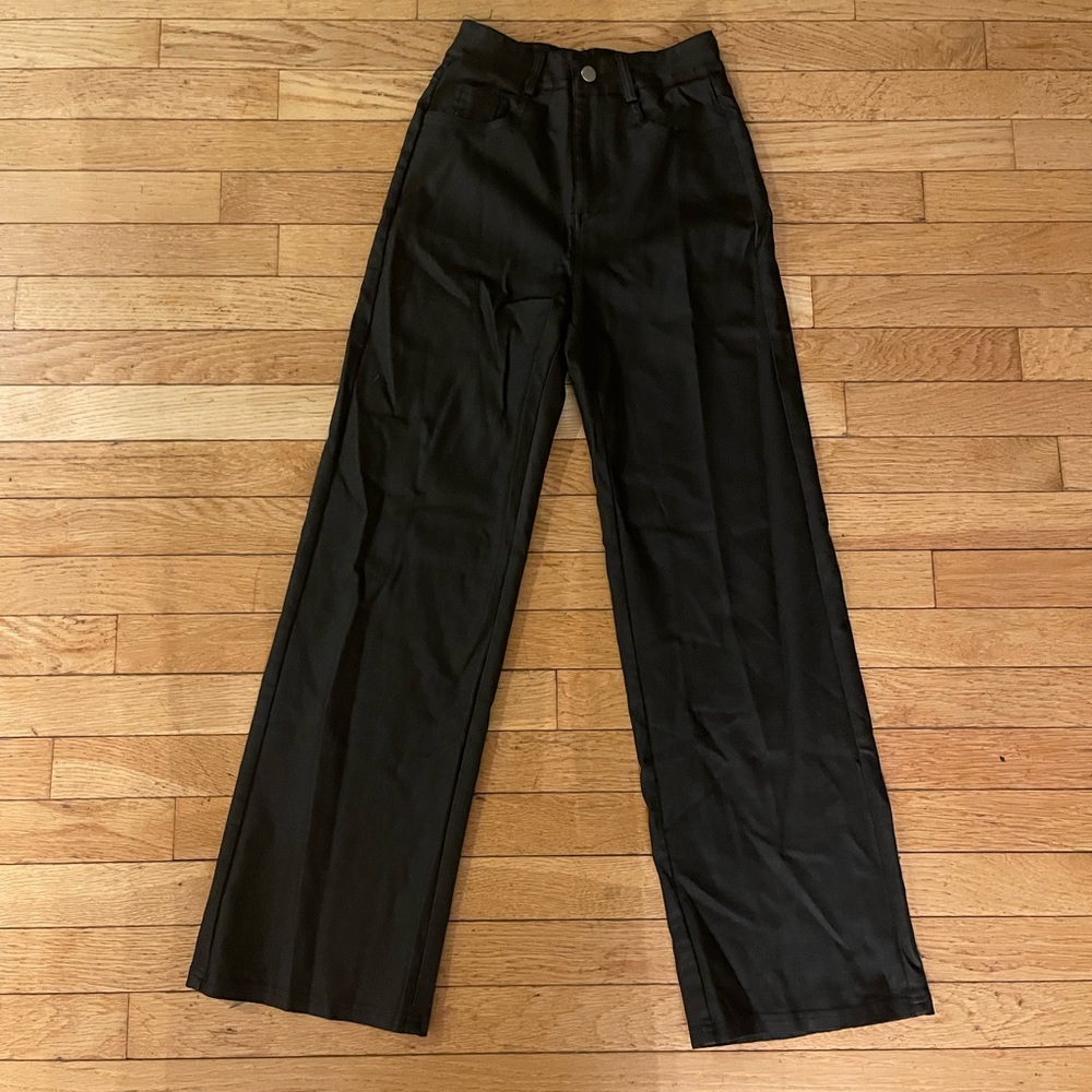 SHEIN Black Faux Leather Pants, High Waist, Wide Legged, Sz 4, EUC